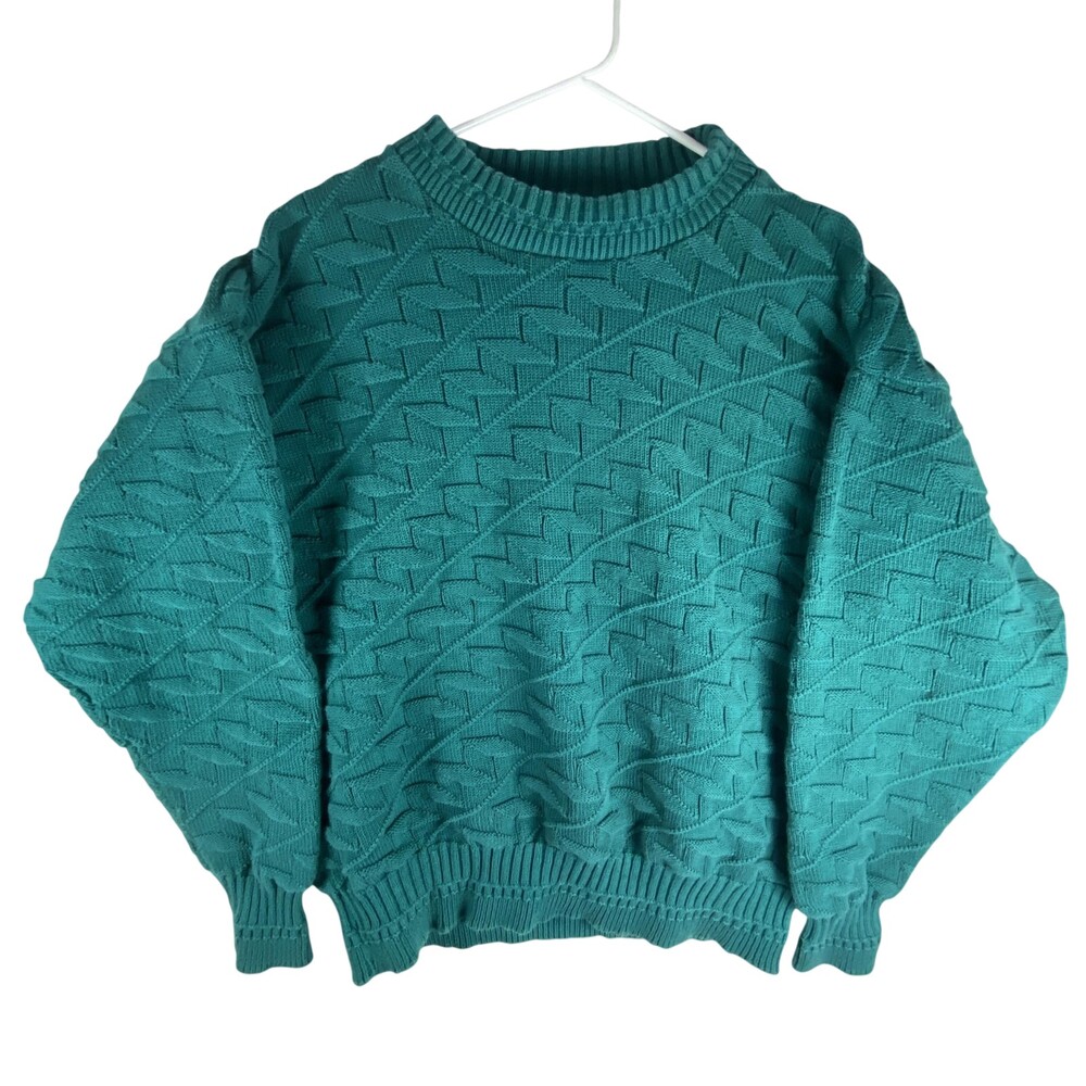 Vintage St. John's Bay Sweater Mens Large Teal 100% Cotton Knit Crewneck USA